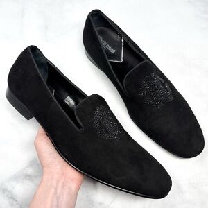 Roberto Cavalli Embellished Suede Leather Smoking Loafer Dress Shoes Black 46 13
